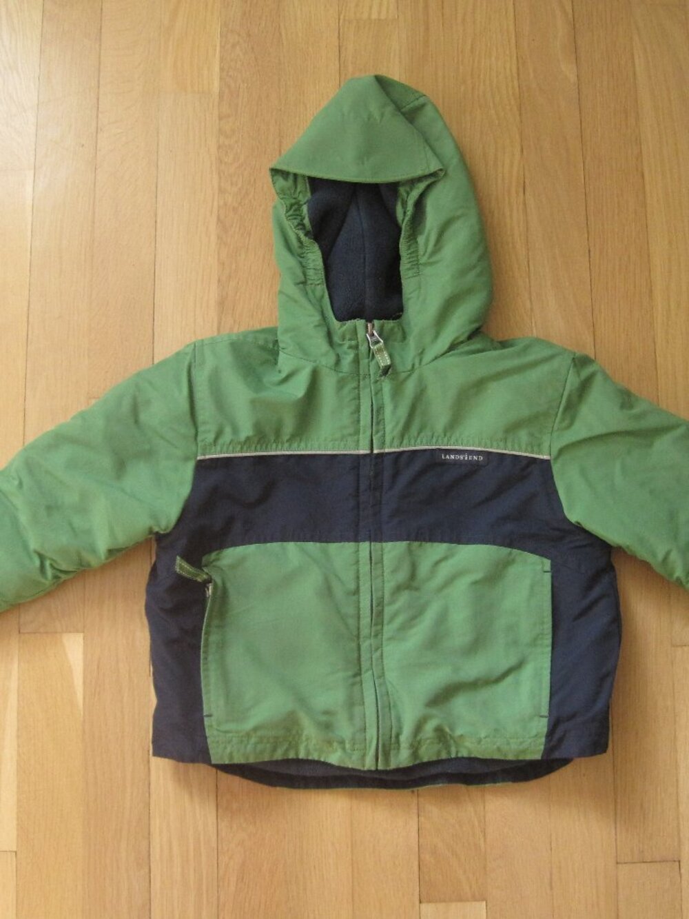 Lands’ End Toddler's Hooded Winter Jacket Size 4T Green Navy Fleeced